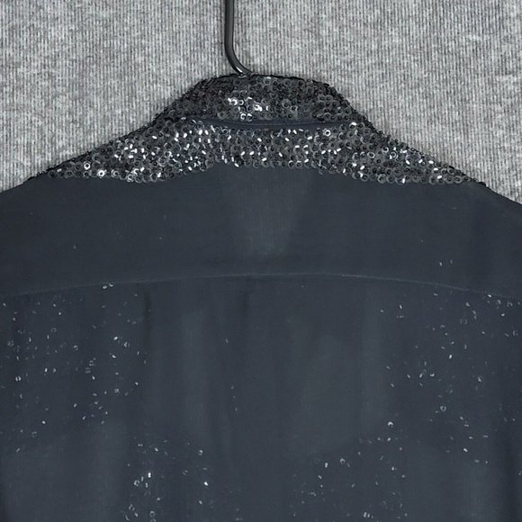 Creazioni Effeci Shirt Womens M Black Chiffon Long Sleeve Semi Sheer Blouse - Picture 9 of 11